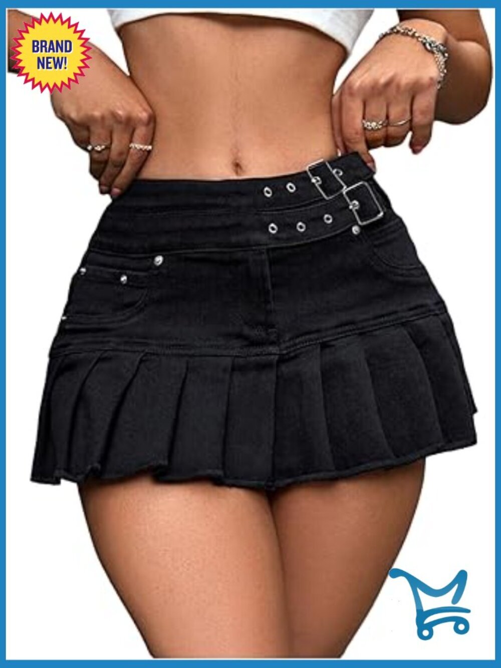 Y2k Denim Mini Skirt Skort with Belt & Pleated Ruffle Hem